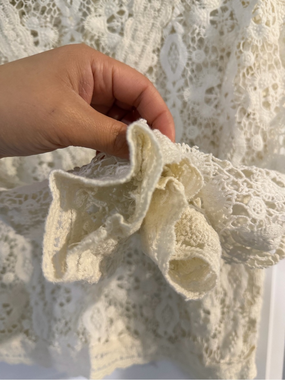 Maje Lace Crochet Long-Sleeve Top in Cream - Picture 4 of 7